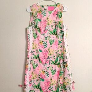 Lilly Pulitzer Pink and Green Floral Dress Size 10
